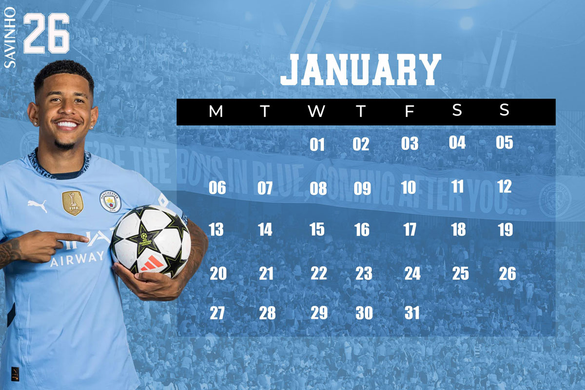 Sky Blue Reign 2025: Manchester City Icons Table Calendar